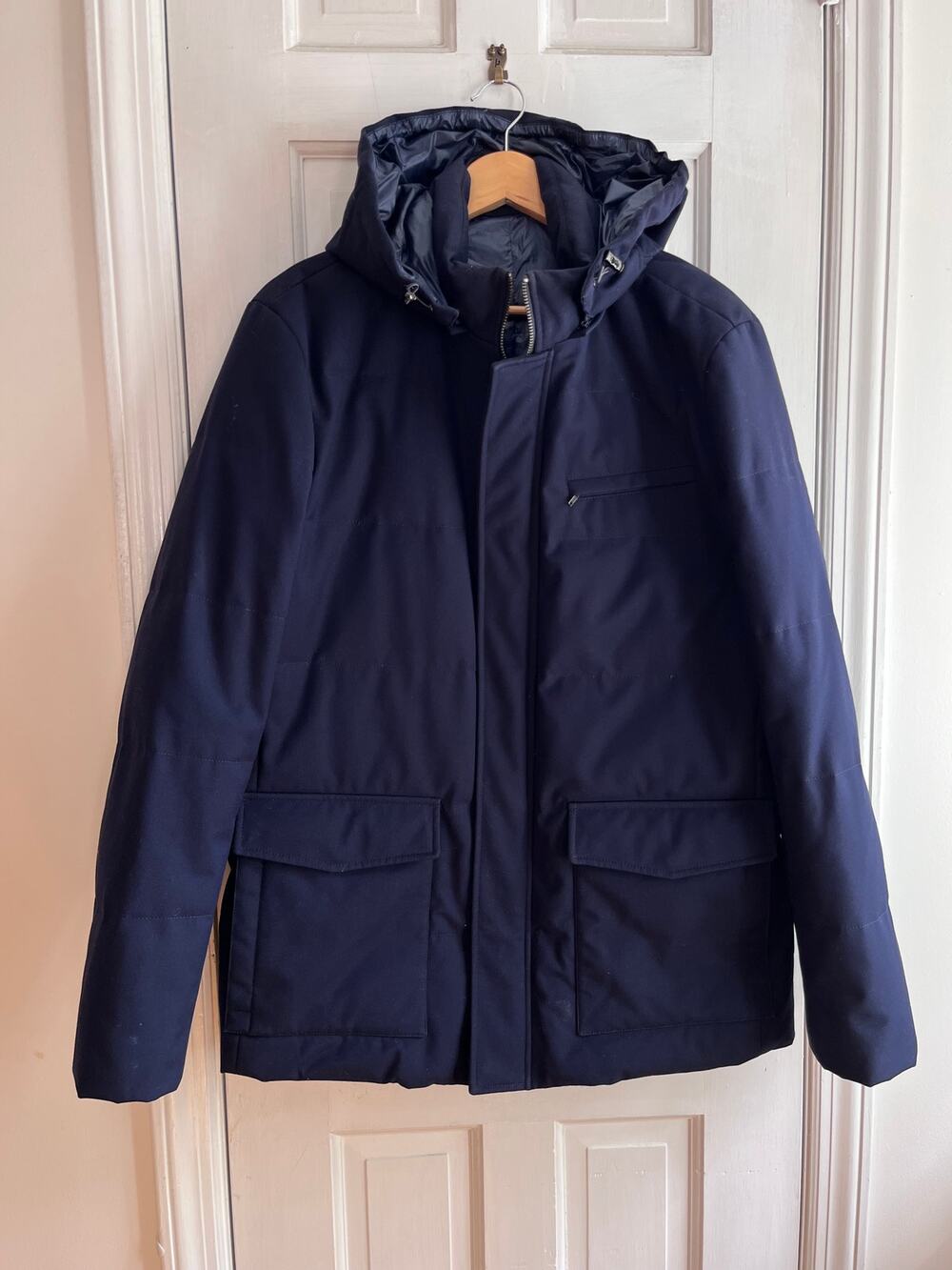 Richard Del Toro Spain Hooded Parka Jacket Navy Blue Puffer Field Coat Sz S M